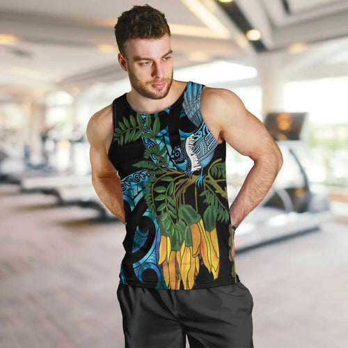 Turquoise New Zealand Kowhai And Piwakawaka Men Tank Top Maori Ngaru Paua Shell