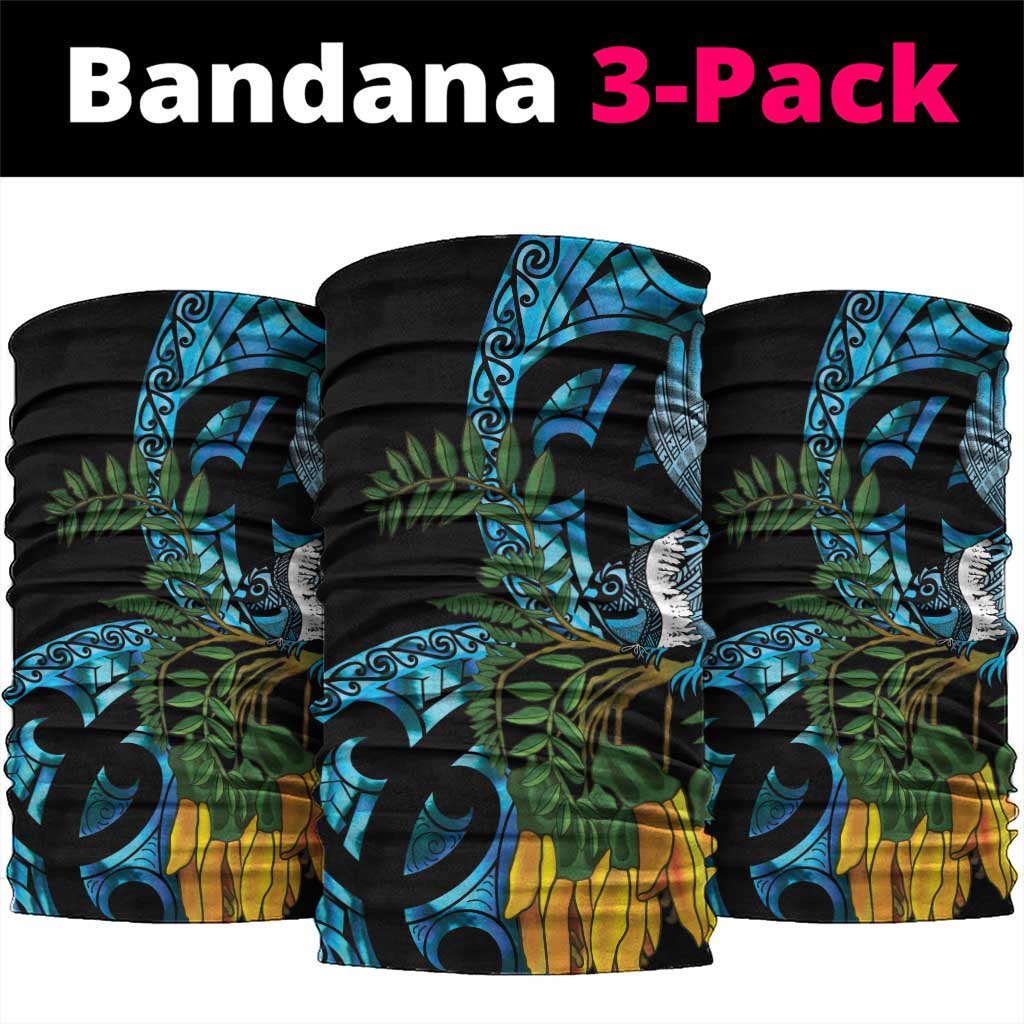 Turquoise New Zealand Kowhai And Piwakawaka Neck Gaiter Maori Ngaru Paua Shell - Aussie Hoodie