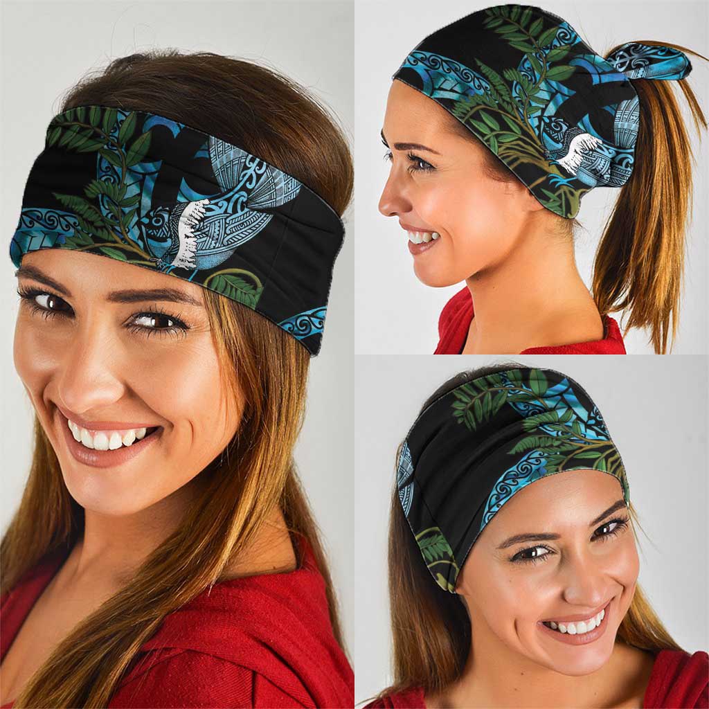Turquoise New Zealand Kowhai And Piwakawaka Neck Gaiter Maori Ngaru Paua Shell - Aussie Hoodie