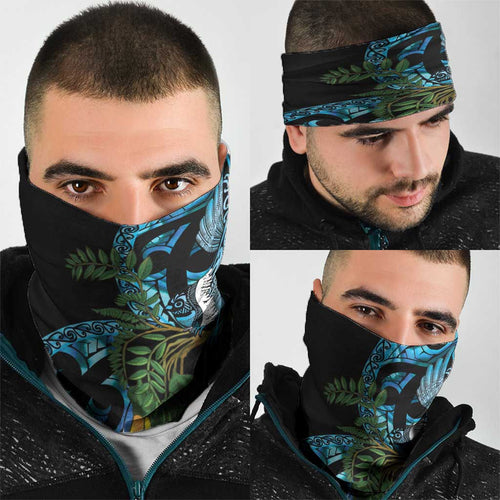 Turquoise New Zealand Kowhai And Piwakawaka Neck Gaiter Maori Ngaru Paua Shell - Aussie Hoodie
