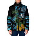 Turquoise New Zealand Kowhai And Piwakawaka Padded Jacket Maori Ngaru Paua Shell - Aussie Hoodie