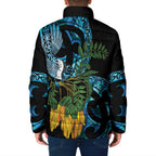 Turquoise New Zealand Kowhai And Piwakawaka Padded Jacket Maori Ngaru Paua Shell - Aussie Hoodie