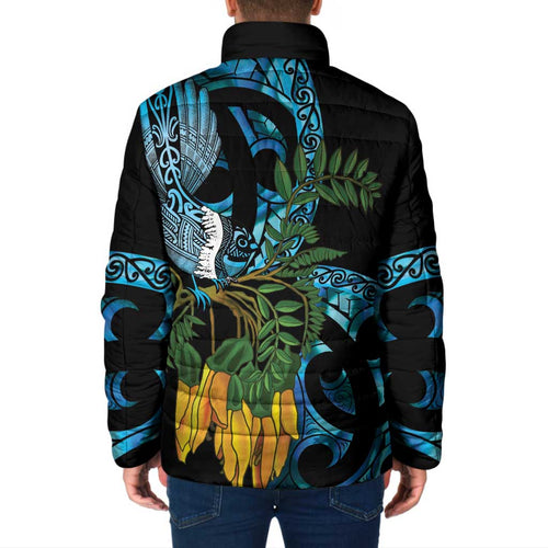 Turquoise New Zealand Kowhai And Piwakawaka Padded Jacket Maori Ngaru Paua Shell - Aussie Hoodie