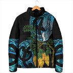 Turquoise New Zealand Kowhai And Piwakawaka Padded Jacket Maori Ngaru Paua Shell - Aussie Hoodie
