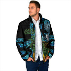 Turquoise New Zealand Kowhai And Piwakawaka Padded Jacket Maori Ngaru Paua Shell - Aussie Hoodie