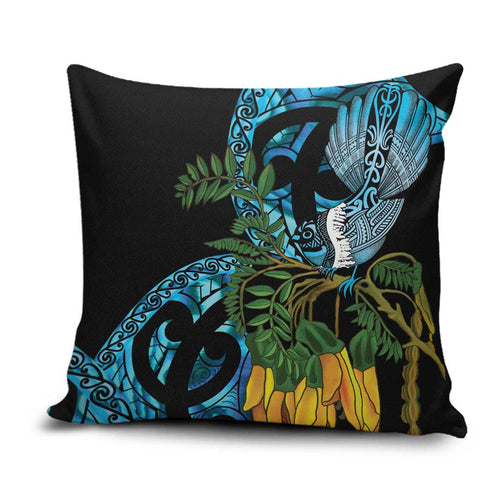 Turquoise New Zealand Kowhai And Piwakawaka Pillow Cover Maori Ngaru Paua Shell - Aussie Hoodie