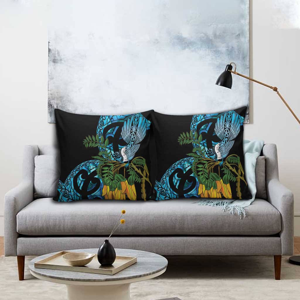 Turquoise New Zealand Kowhai And Piwakawaka Pillow Cover Maori Ngaru Paua Shell - Aussie Hoodie