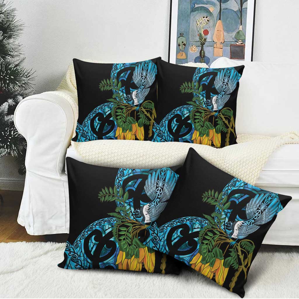Turquoise New Zealand Kowhai And Piwakawaka Pillow Cover Maori Ngaru Paua Shell - Aussie Hoodie