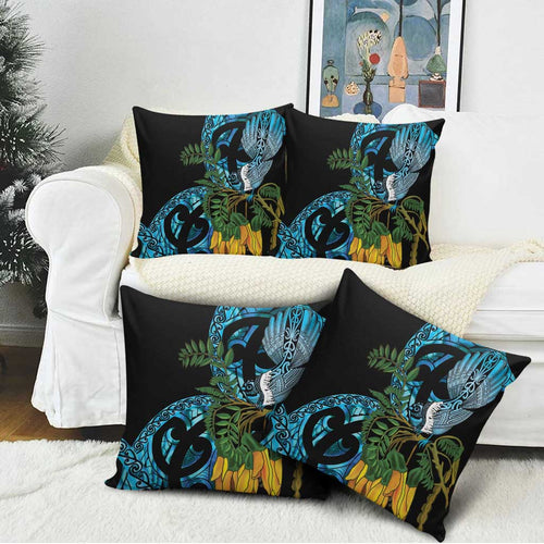 Turquoise New Zealand Kowhai And Piwakawaka Pillow Cover Maori Ngaru Paua Shell - Aussie Hoodie