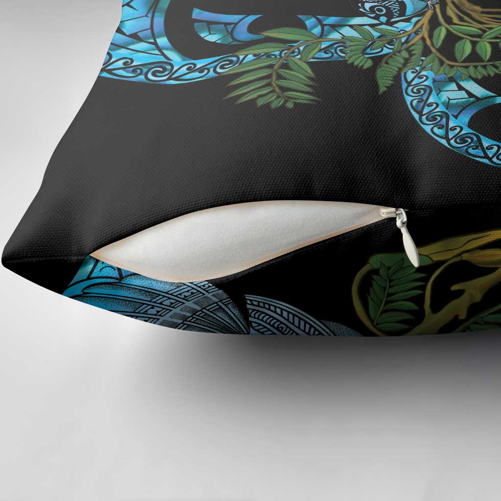 Turquoise New Zealand Kowhai And Piwakawaka Pillow Cover Maori Ngaru Paua Shell - Aussie Hoodie