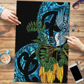 Turquoise New Zealand Kowhai And Piwakawaka Puzzle Maori Ngaru Paua Shell - Aussie Hoodie
