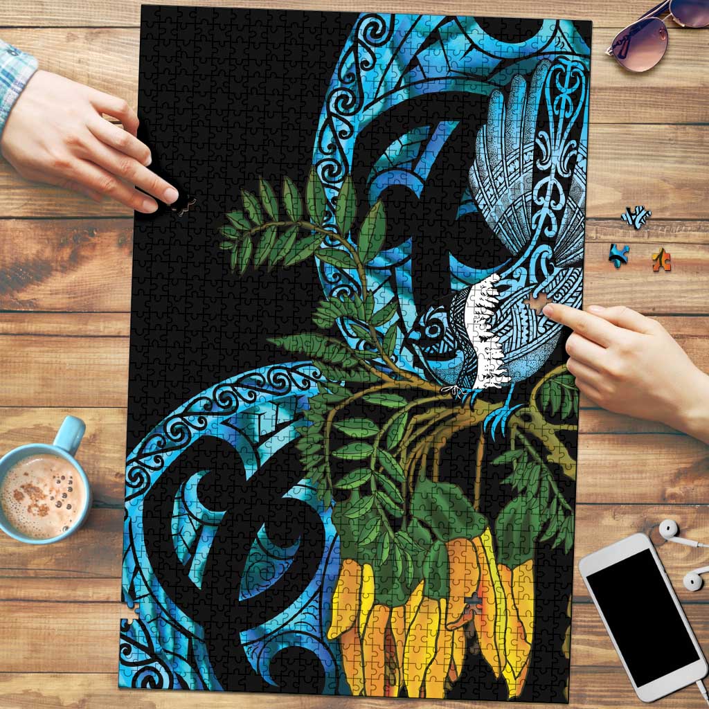 Turquoise New Zealand Kowhai And Piwakawaka Puzzle Maori Ngaru Paua Shell - Aussie Hoodie
