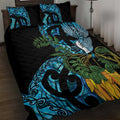 Turquoise New Zealand Kowhai And Piwakawaka Quilt Bed Set Maori Ngaru Paua Shell