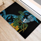 Turquoise New Zealand Kowhai And Piwakawaka Rubber Doormat Maori Ngaru Paua Shell