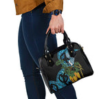 Turquoise New Zealand Kowhai And Piwakawaka Shoulder Handbag Maori Ngaru Paua Shell