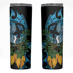 Turquoise New Zealand Kowhai And Piwakawaka Skinny Tumbler Maori Ngaru Paua Shell