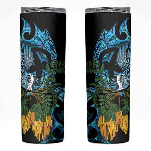 Turquoise New Zealand Kowhai And Piwakawaka Skinny Tumbler Maori Ngaru Paua Shell