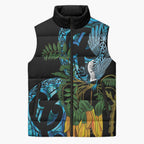 Turquoise New Zealand Kowhai And Piwakawaka Sleeveless Puffer Jacket Maori Ngaru Paua Shell - Aussie Hoodie