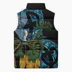 Turquoise New Zealand Kowhai And Piwakawaka Sleeveless Puffer Jacket Maori Ngaru Paua Shell - Aussie Hoodie
