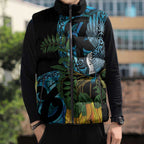 Turquoise New Zealand Kowhai And Piwakawaka Sleeveless Puffer Jacket Maori Ngaru Paua Shell - Aussie Hoodie