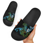 Turquoise New Zealand Kowhai And Piwakawaka Slide Sandals Maori Ngaru Paua Shell - Aussie Hoodie