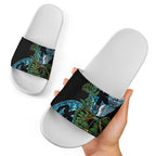 Turquoise New Zealand Kowhai And Piwakawaka Slide Sandals Maori Ngaru Paua Shell - Aussie Hoodie