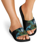 Turquoise New Zealand Kowhai And Piwakawaka Slide Sandals Maori Ngaru Paua Shell - Aussie Hoodie