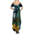 Turquoise New Zealand Kowhai And Piwakawaka Summer Maxi Dress Maori Ngaru Paua Shell