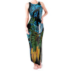 Turquoise New Zealand Kowhai And Piwakawaka Tank Maxi Dress Maori Ngaru Paua Shell