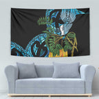 Turquoise New Zealand Kowhai And Piwakawaka Tapestry Maori Ngaru Paua Shell