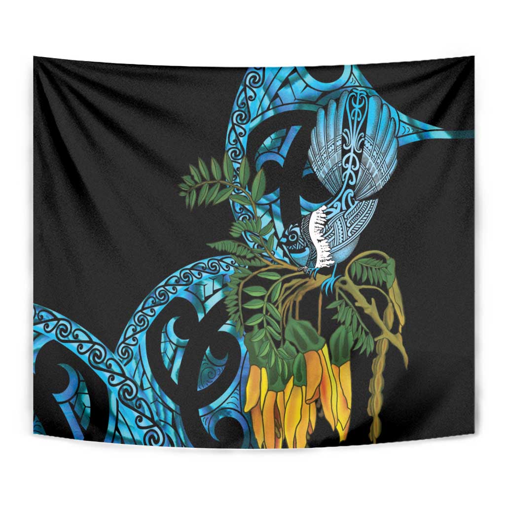 Turquoise New Zealand Kowhai And Piwakawaka Tapestry Maori Ngaru Paua Shell