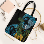 Turquoise New Zealand Kowhai And Piwakawaka Tote Bag Maori Ngaru Paua Shell - Aussie Hoodie