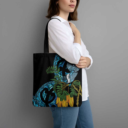 Turquoise New Zealand Kowhai And Piwakawaka Tote Bag Maori Ngaru Paua Shell - Aussie Hoodie