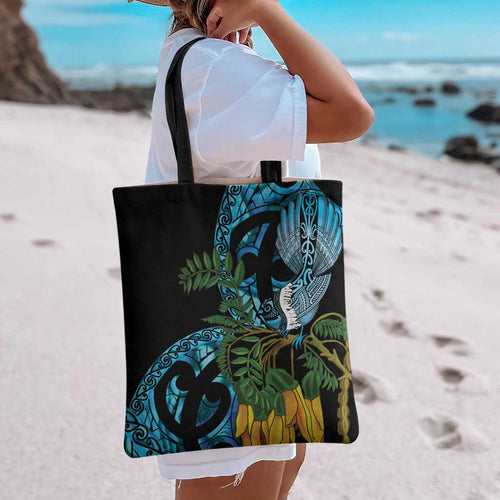 Turquoise New Zealand Kowhai And Piwakawaka Tote Bag Maori Ngaru Paua Shell - Aussie Hoodie