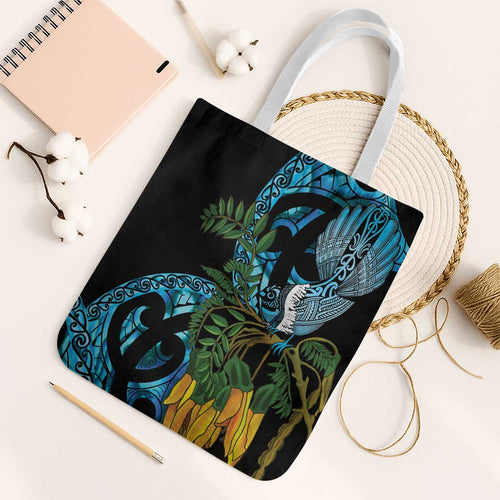 Turquoise New Zealand Kowhai And Piwakawaka Tote Bag Maori Ngaru Paua Shell - Aussie Hoodie
