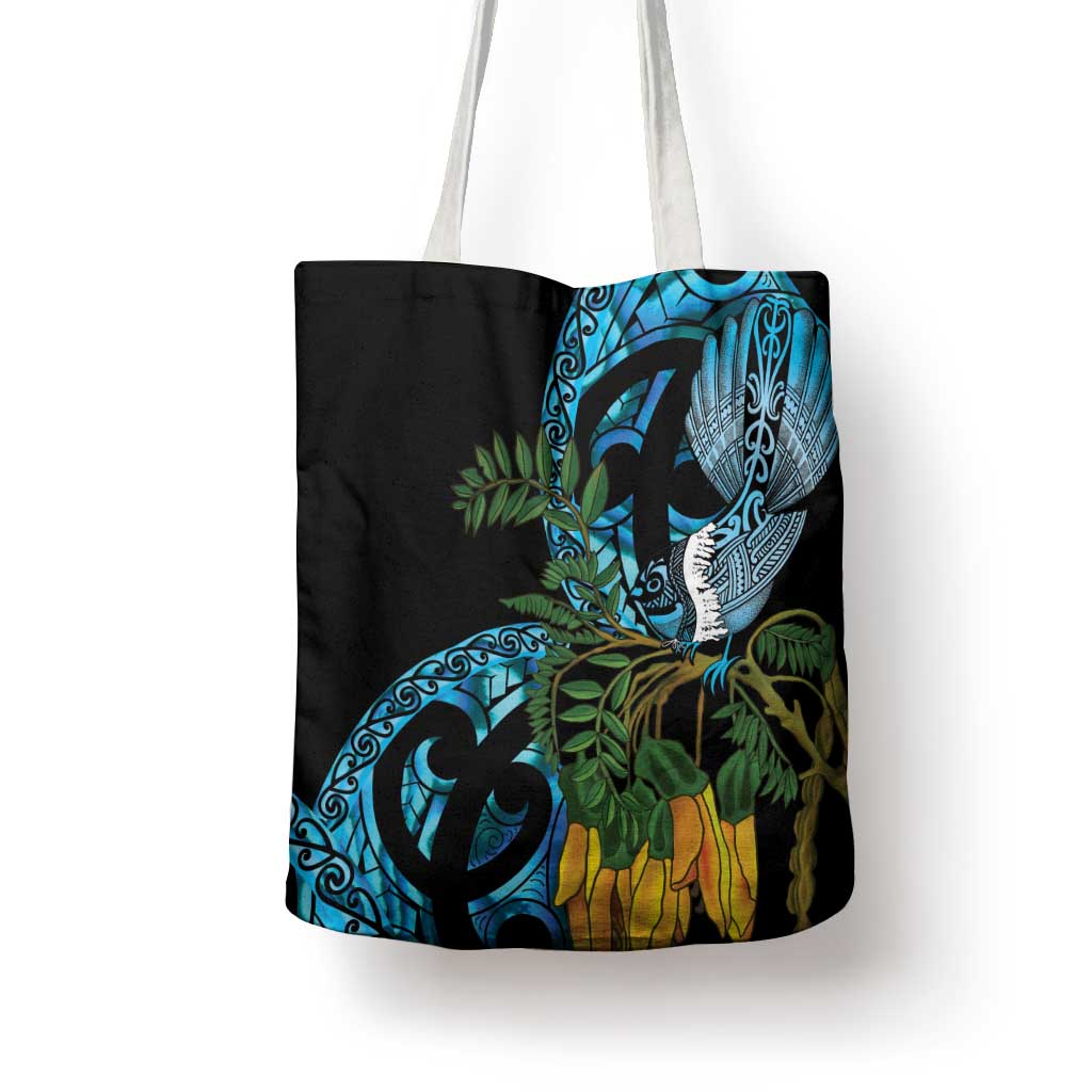 Turquoise New Zealand Kowhai And Piwakawaka Tote Bag Maori Ngaru Paua Shell - Aussie Hoodie