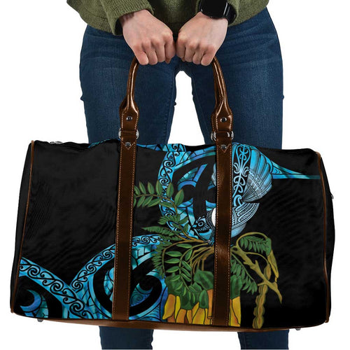 Turquoise New Zealand Kowhai And Piwakawaka Travel Bag Maori Ngaru Paua Shell - Aussie Hoodie