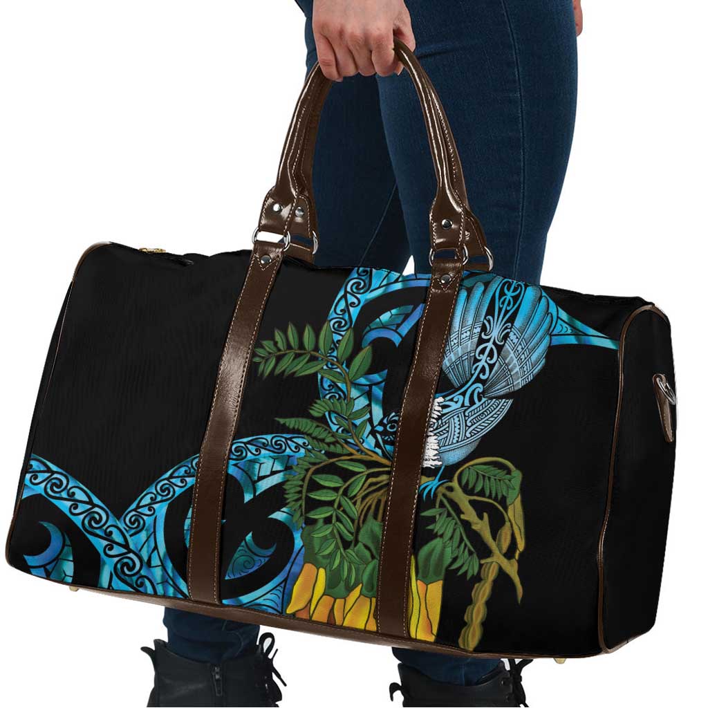 Turquoise New Zealand Kowhai And Piwakawaka Travel Bag Maori Ngaru Paua Shell - Aussie Hoodie