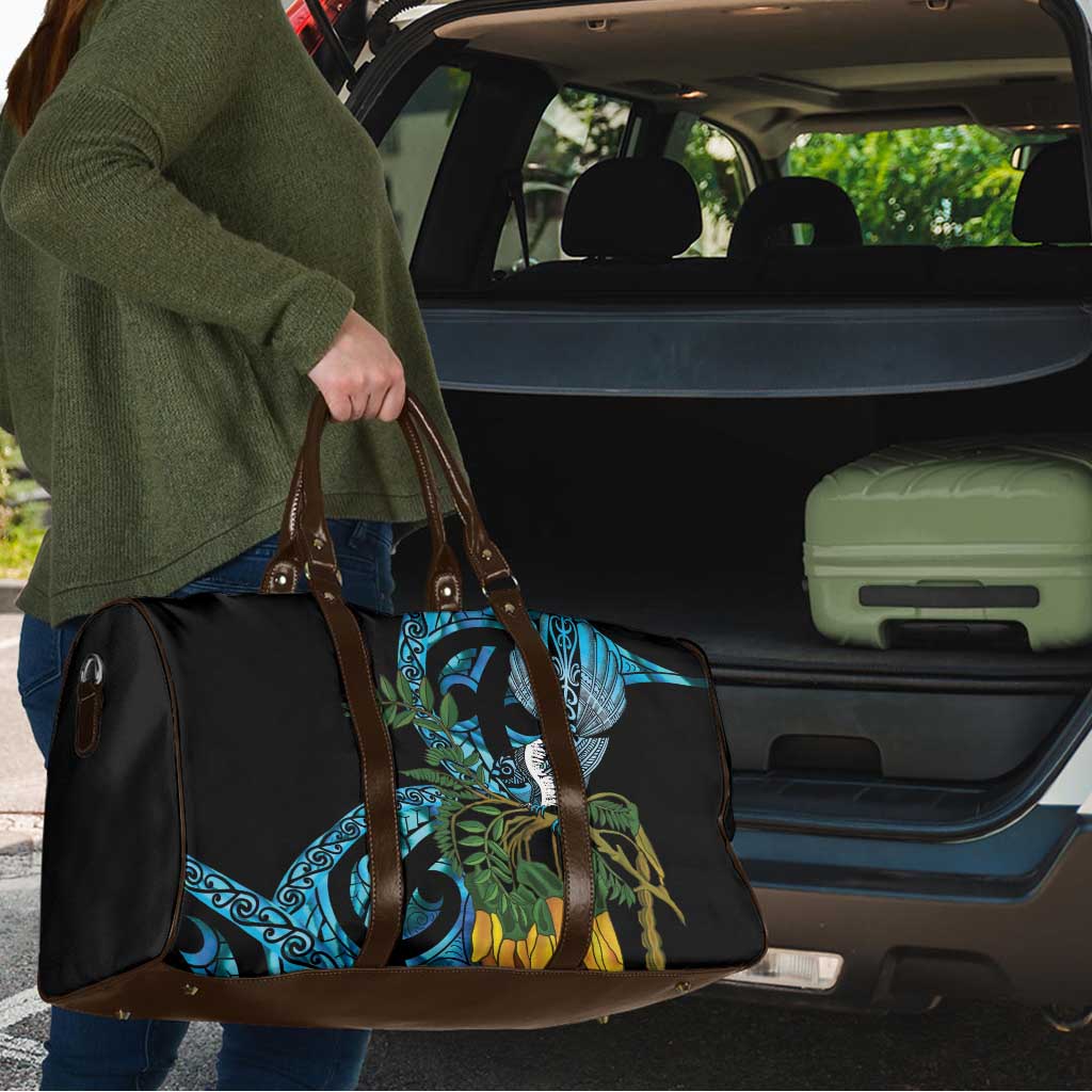 Turquoise New Zealand Kowhai And Piwakawaka Travel Bag Maori Ngaru Paua Shell - Aussie Hoodie