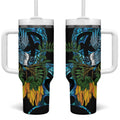 Turquoise New Zealand Kowhai And Piwakawaka Tumbler With Handle Maori Ngaru Paua Shell