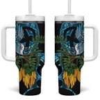 Turquoise New Zealand Kowhai And Piwakawaka Tumbler With Handle Maori Ngaru Paua Shell