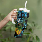Turquoise New Zealand Kowhai And Piwakawaka Tumbler With Handle Maori Ngaru Paua Shell