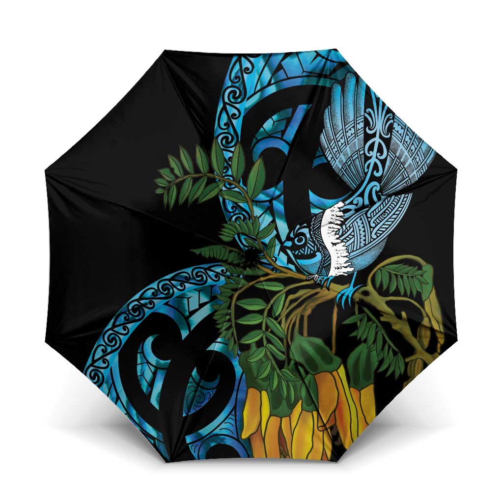 Turquoise New Zealand Kowhai And Piwakawaka Umbrella Maori Ngaru Paua Shell - Aussie Hoodie