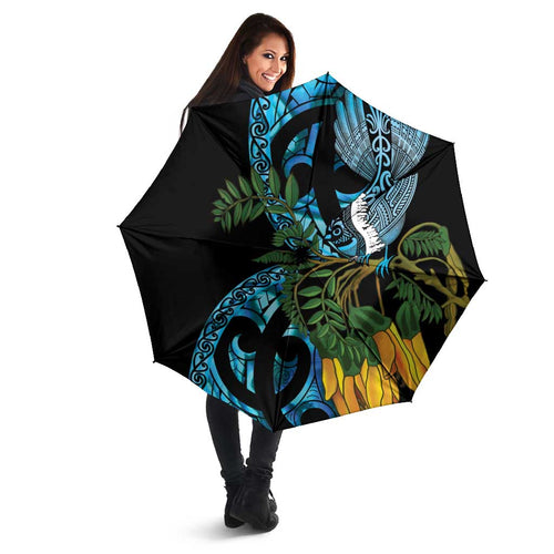Turquoise New Zealand Kowhai And Piwakawaka Umbrella Maori Ngaru Paua Shell - Aussie Hoodie