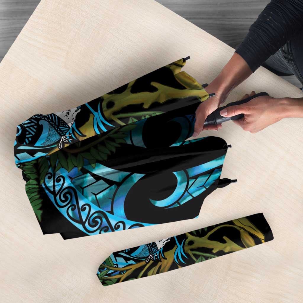 Turquoise New Zealand Kowhai And Piwakawaka Umbrella Maori Ngaru Paua Shell - Aussie Hoodie