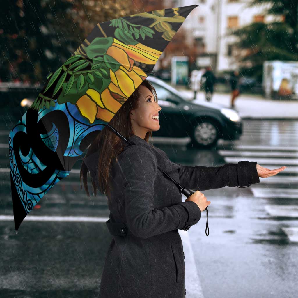 Turquoise New Zealand Kowhai And Piwakawaka Umbrella Maori Ngaru Paua Shell - Aussie Hoodie