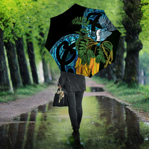 Turquoise New Zealand Kowhai And Piwakawaka Umbrella Maori Ngaru Paua Shell - Aussie Hoodie