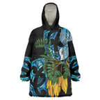 Turquoise New Zealand Kowhai And Piwakawaka Wearable Blanket Hoodie Maori Ngaru Paua Shell