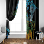 Turquoise New Zealand Kowhai And Piwakawaka Window Curtain Maori Ngaru Paua Shell