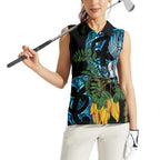 Turquoise New Zealand Kowhai And Piwakawaka Women Sleeveless Polo Shirt Maori Ngaru Paua Shell
